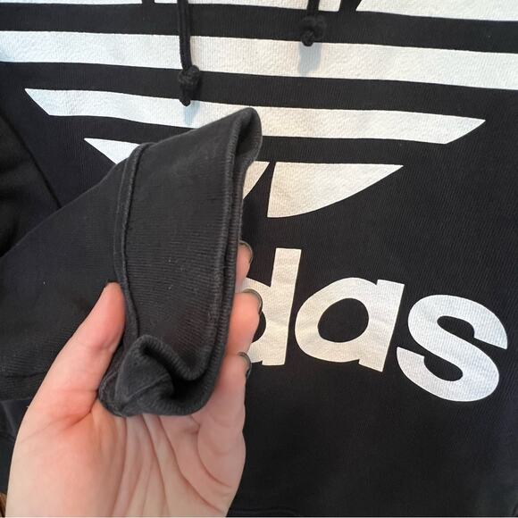 EUC ADIDAS Logo Hoodie Sweatshirt Small Black‎ - Picture 4 of 6